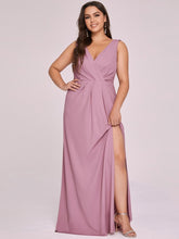 Load image into Gallery viewer, Color=Orchid | Plus Size Women Fashion A Line V Neck Long Gillter Evening Dress With Side Split Ep07505-Orchid 5