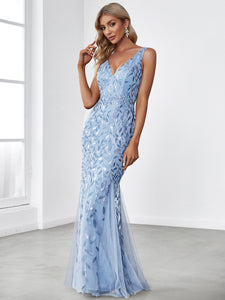 Color=Sky Blue | Classic Fishtail Sequin Wholesale Evening Dresses for Women EP07886-Sky Blue 4
