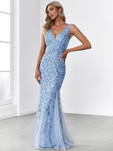 Load image into Gallery viewer, Color=Sky Blue | Classic Fishtail Sequin Wholesale Evening Dresses for Women EP07886-Sky Blue 1