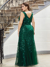 Load image into Gallery viewer, Color=Dark Green | Women'S Double V-Neck Plus Size Fishtail Seuqin Evening Maxi Dress-Dark Green 2