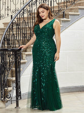 Load image into Gallery viewer, Color=Dark Green | Women'S Double V-Neck Plus Size Fishtail Seuqin Evening Maxi Dress-Dark Green 3