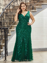Load image into Gallery viewer, Color=Dark Green | Women'S Double V-Neck Plus Size Fishtail Seuqin Evening Maxi Dress-Dark Green 1