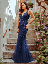 Load image into Gallery viewer, Color=Orchid | Women'S Double V-Neck Fishtail Seuqin Evening Maxi Dress-Orchid 6