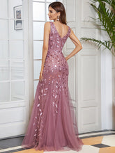 Load image into Gallery viewer, Color=Orchid | Women'S Double V-Neck Fishtail Seuqin Evening Maxi Dress-Orchid 2