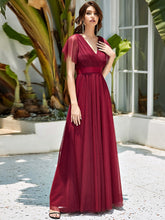 Load image into Gallery viewer, Color=Burgundy | Women's V-Neck A-Line Floor-Length Wholesale Bridesmaid Dresses EP07962-Burgundy 2