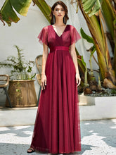 Load image into Gallery viewer, Color=Burgundy | Women's V-Neck A-Line Floor-Length Wholesale Bridesmaid Dresses EP07962-Burgundy 1