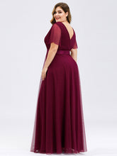 Load image into Gallery viewer, Color=Burgundy | Plus Size Women'S V-Neck A-Line Short Sleeve Floor-Length Bridesmaid Dresses Ep07962-Burgundy 2