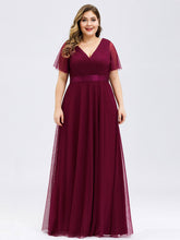 Load image into Gallery viewer, Color=Burgundy | Plus Size Women&#39;S V-Neck A-Line Short Sleeve Floor-Length Bridesmaid Dresses Ep07962-Burgundy 1