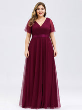 Load image into Gallery viewer, Color=Burgundy | Plus Size Women'S V-Neck A-Line Short Sleeve Floor-Length Bridesmaid Dresses Ep07962-Burgundy 1