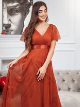 Load image into Gallery viewer, Color=Burnt orange | Women's Pretty V-Neck A-Line Floor-Length Wholesale Bridesmaid Dresses EP07962-Burnt orange 14