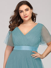 Load image into Gallery viewer, Color=Dusty Blue | Plus Size Women'S V-Neck A-Line Short Sleeve Floor-Length Bridesmaid Dresses Ep07962-Dusty Blue 5