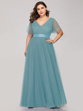Load image into Gallery viewer, Color=Dusty Blue | Plus Size Women'S V-Neck A-Line Short Sleeve Floor-Length Bridesmaid Dresses Ep07962-Dusty Blue 1