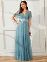 Load image into Gallery viewer, Color=Dusty Blue | Women's V-Neck A-Line Floor-Length Wholesale Bridesmaid Dresses EP07962-Dusty Blue