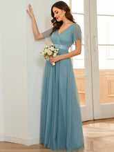 Load image into Gallery viewer, Color=Dusty Blue | Women's V-Neck A-Line Floor-Length Wholesale Bridesmaid Dresses EP07962-Dusty Blue