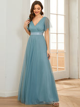 Load image into Gallery viewer, Color=Dusty Blue | Women's V-Neck A-Line Floor-Length Wholesale Bridesmaid Dresses EP07962-Dusty Blue