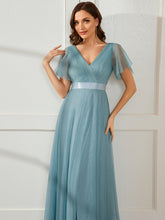 Load image into Gallery viewer, Color=Dusty Blue | Women's V-Neck A-Line Floor-Length Wholesale Bridesmaid Dresses EP07962-Dusty Blue