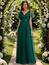 Load image into Gallery viewer, Color=Dark Green | Women's Pretty V-Neck A-Line Floor-Length Wholesale Bridesmaid Dresses EP07962-Dark Green