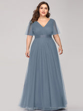 Load image into Gallery viewer, Color=Dusty Navy | Plus Size Women'S V-Neck A-Line Short Sleeve Floor-Length Bridesmaid Dresses Ep07962-Dusty Navy 4