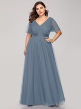 Load image into Gallery viewer, Color=Dusty Navy | Plus Size Women&#39;S V-Neck A-Line Short Sleeve Floor-Length Bridesmaid Dresses Ep07962-Dusty Navy 6