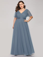 Load image into Gallery viewer, Color=Dusty Navy | Plus Size Women'S V-Neck A-Line Short Sleeve Floor-Length Bridesmaid Dresses Ep07962-Dusty Navy 1