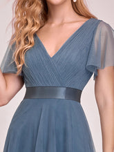 Load image into Gallery viewer, Color=Dusty Navy | Women's V-Neck A-Line Floor-Length Wholesale Bridesmaid Dresses EP07962-Dusty Navy
