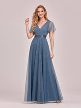 Load image into Gallery viewer, Color=Dusty Navy | Women's V-Neck A-Line Floor-Length Wholesale Bridesmaid Dresses EP07962-Dusty Navy