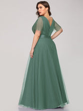 Load image into Gallery viewer, Color=Green Bean | Plus Size Women&#39;S V-Neck A-Line Short Sleeve Floor-Length Bridesmaid Dresses Ep07962-Green Bean 2