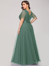 Load image into Gallery viewer, Color=Green Bean | Plus Size Women'S V-Neck A-Line Short Sleeve Floor-Length Bridesmaid Dresses Ep07962-Green Bean 2
