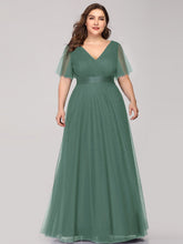 Load image into Gallery viewer, Color=Green Bean | Plus Size Women&#39;S V-Neck A-Line Short Sleeve Floor-Length Bridesmaid Dresses Ep07962-Green Bean 4