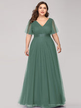 Load image into Gallery viewer, Color=Green Bean | Plus Size Women'S V-Neck A-Line Short Sleeve Floor-Length Bridesmaid Dresses Ep07962-Green Bean 4