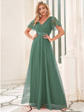 Load image into Gallery viewer, Color=Green Bean | Women's V-Neck A-Line Floor-Length Wholesale Bridesmaid Dresses EP07962-Green Bean 28