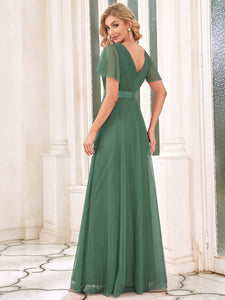 Color=Green Bean | Women's V-Neck A-Line Floor-Length Wholesale Bridesmaid Dresses EP07962-Green Bean 27