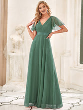 Load image into Gallery viewer, Color=Green Bean | Women's V-Neck A-Line Floor-Length Wholesale Bridesmaid Dresses EP07962-Green Bean 25