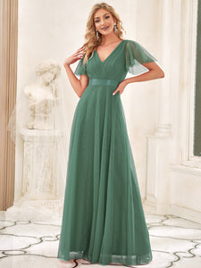 Color=Green Bean | Women's V-Neck A-Line Floor-Length Wholesale Bridesmaid Dresses EP07962-Green Bean 25