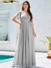 Load image into Gallery viewer, Color=Grey | Women&#39;s V-Neck A-Line Floor-Length Wholesale Bridesmaid Dresses EP07962-Grey 40