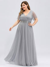Load image into Gallery viewer, Color=Grey | Plus Size Women'S V-Neck A-Line Short Sleeve Floor-Length Bridesmaid Dresses Ep07962-Grey 3