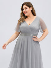 Load image into Gallery viewer, Color=Grey | Plus Size Women'S V-Neck A-Line Short Sleeve Floor-Length Bridesmaid Dresses Ep07962-Grey 5