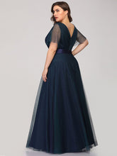 Load image into Gallery viewer, Color=Navy Blue | Plus Size Women'S V-Neck A-Line Short Sleeve Floor-Length Bridesmaid Dresses Ep07962-Navy Blue 2
