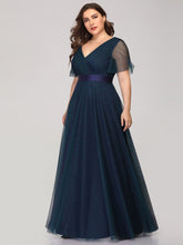 Load image into Gallery viewer, Color=Navy Blue | Plus Size Women'S V-Neck A-Line Short Sleeve Floor-Length Bridesmaid Dresses Ep07962-Navy Blue 3