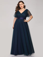 Load image into Gallery viewer, Color=Navy Blue | Plus Size Women&#39;S V-Neck A-Line Short Sleeve Floor-Length Bridesmaid Dresses Ep07962-Navy Blue 1