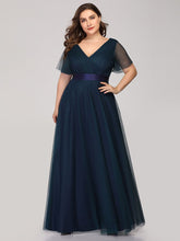 Load image into Gallery viewer, Color=Navy Blue | Plus Size Women'S V-Neck A-Line Short Sleeve Floor-Length Bridesmaid Dresses Ep07962-Navy Blue 1