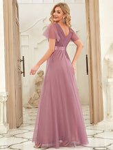 Load image into Gallery viewer, Color=Orchid | Women's Pretty V-Neck A-Line Floor-Length Wholesale Bridesmaid Dresses EP07962-Orchid 2