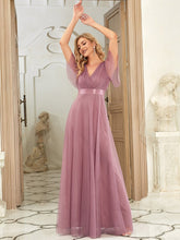 Load image into Gallery viewer, Color=Orchid | Women's Pretty V-Neck A-Line Floor-Length Wholesale Bridesmaid Dresses EP07962-Orchid 4