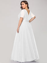 Load image into Gallery viewer, Color=White | Plus Size Women&#39;S V-Neck A-Line Short Sleeve Floor-Length Bridesmaid Dresses Ep07962-White 2