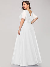 Load image into Gallery viewer, Color=White | Plus Size Women'S V-Neck A-Line Short Sleeve Floor-Length Bridesmaid Dresses Ep07962-White 2