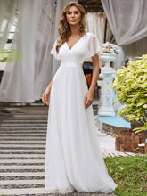 Load image into Gallery viewer, Color=White | Women's V-Neck A-Line Floor-Length Wholesale Bridesmaid Dresses EP07962-White