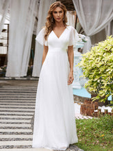Load image into Gallery viewer, Color=White | Women's V-Neck A-Line Floor-Length Wholesale Bridesmaid Dresses EP07962-White