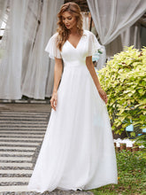 Load image into Gallery viewer, Color=White | Women's V-Neck A-Line Floor-Length Wholesale Bridesmaid Dresses EP07962-White