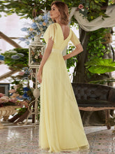 Load image into Gallery viewer, Color=Yellow | Women's V-Neck A-Line Floor-Length Wholesale Bridesmaid Dresses EP07962-Yellow