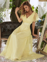 Load image into Gallery viewer, Color=Yellow | Women's V-Neck A-Line Floor-Length Wholesale Bridesmaid Dresses EP07962-Yellow